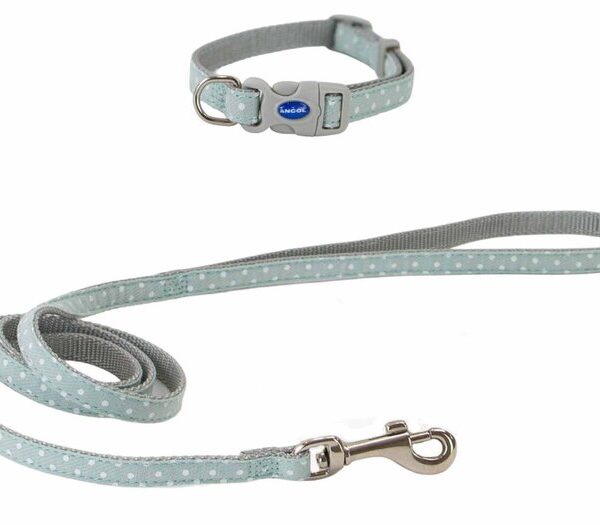 Small Bite Polka Collar & Lead Set Sage