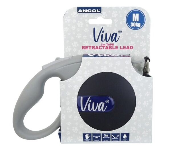 VIVA Retract 5m Tape Lead Med Black 30kg