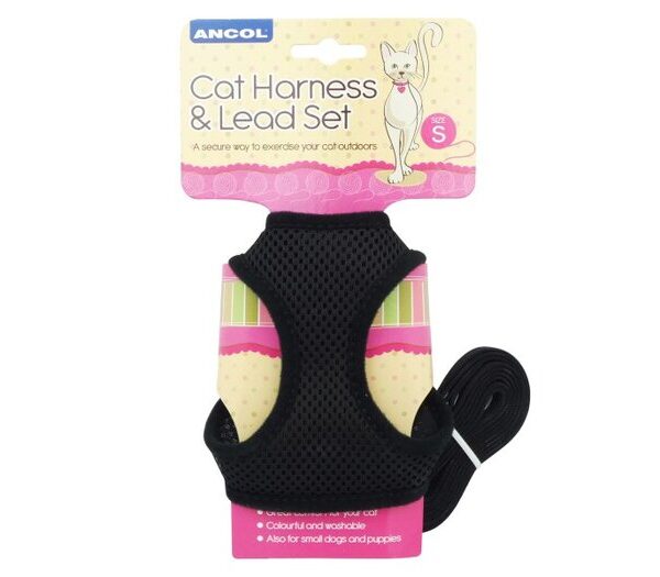 Cat Harness & Lead Set Black Small