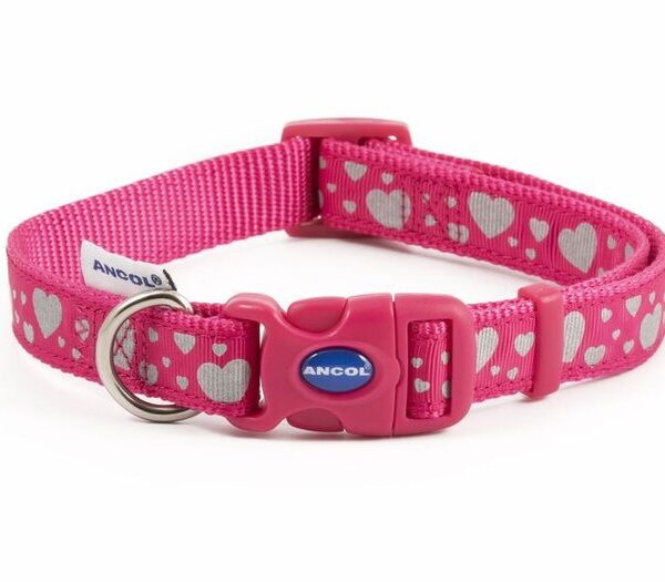 Pink Reflective Hearts Adj Collar S2-5