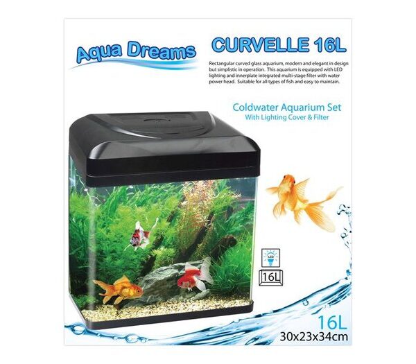 ADS Curvelle C/Water 16lt Black Aquarium
