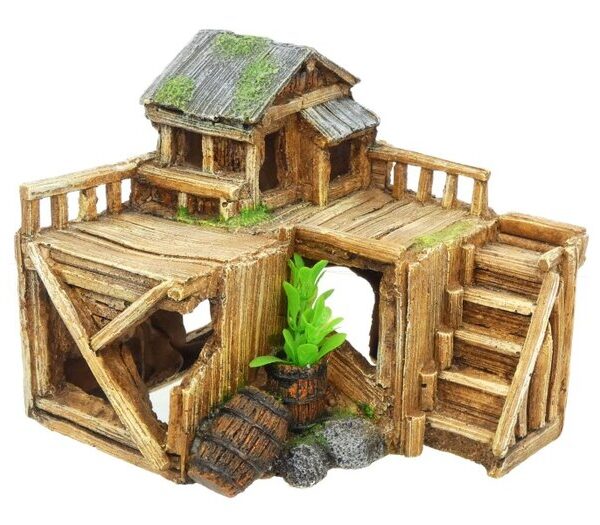Wooden House/Plants Ornament 7"