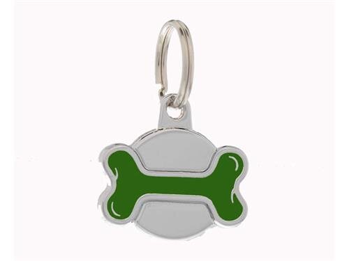 ID Tag Bone Green Small Metal