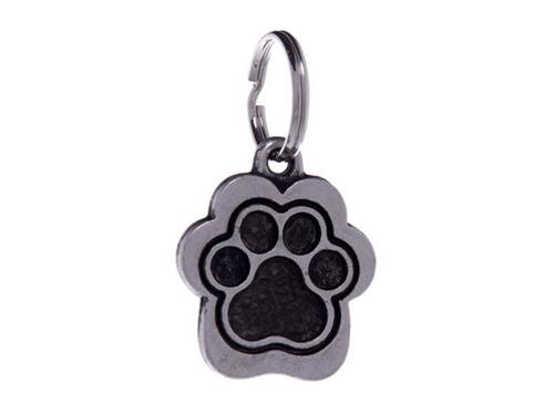 ID Tag Paw Black Small Metal Aged Effect