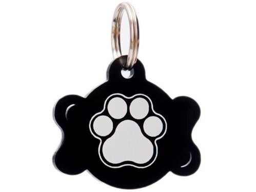 ID Tag Bone Paw Black Large Plastic