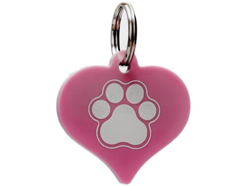 ID Tag Heart Paw Pink Large Plastic