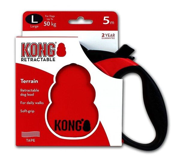 KONG Retract 5m Lead Lge Tape Red 50kg