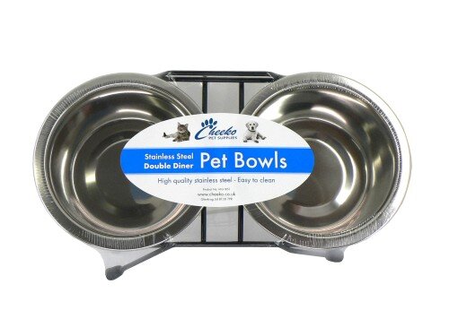 Cheeko S/Steel Cat Double Diner 2x430ml